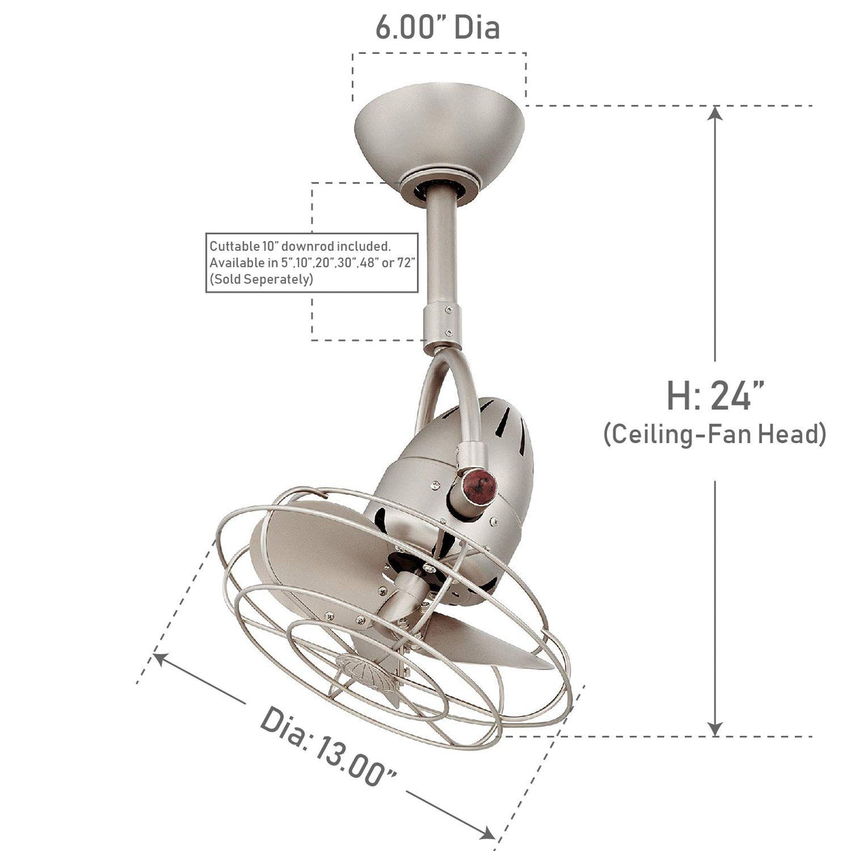 Matthews Fan DI-BN-MTL Diane oscillating ceiling fan in Brushed Nickel finish with metal blades.