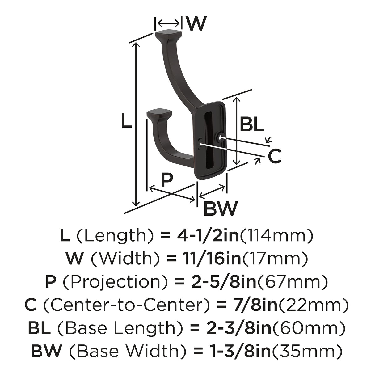 Amerock H37007ORB Alder Double Prong Decorative Wall Hook Oil Rubbed Bronze Hook for Coats, Hats, Backpacks, Bags Hooks for Bathroom, Bedroom, Closet, Entryway, Laundry Room, Office