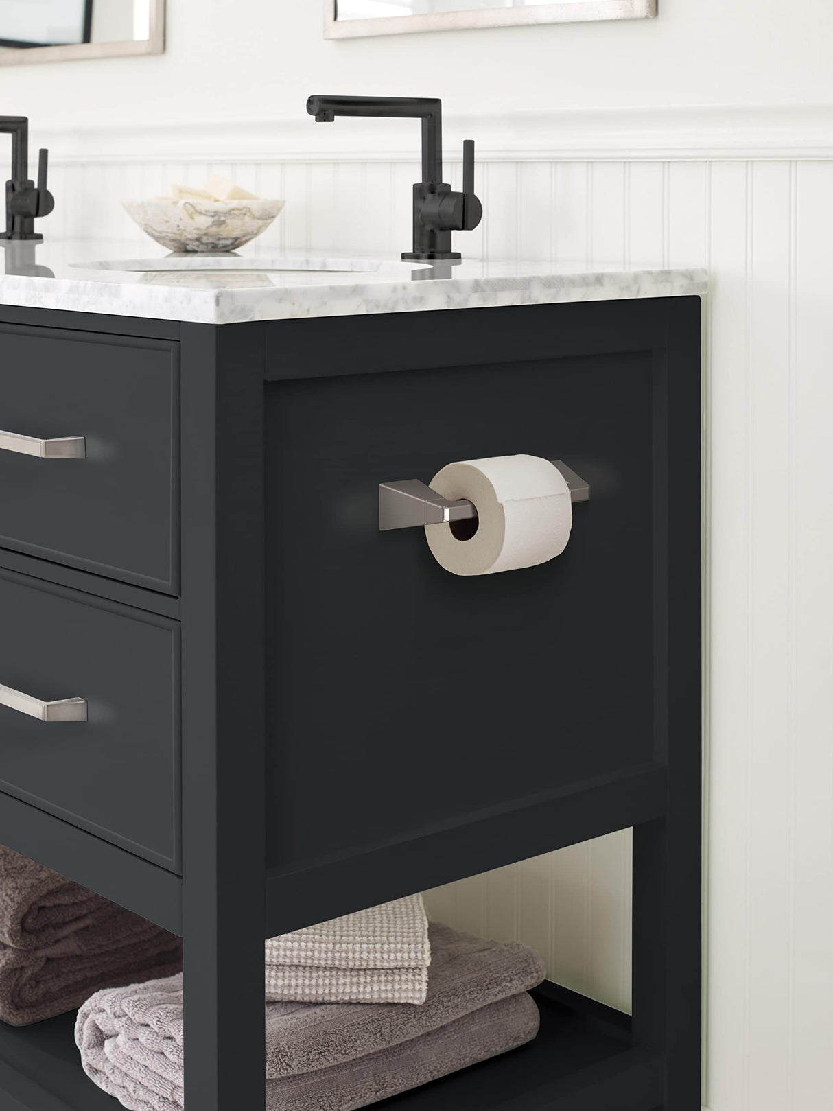 Amerock BH36001G10 Brushed Nickel Pivoting Double Post Toilet Paper Holder 9-5/16 in. (237 mm) Toilet Tissue Holder Blackrock Bath Tissue Holder Bathroom Hardware Bath Accessories