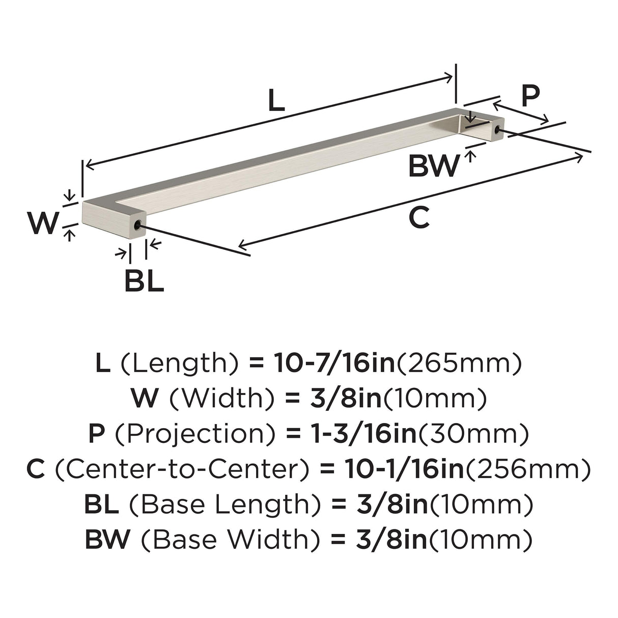 Amerock BP36910G10 Satin Nickel Cabinet Pull 10-1/16 in (256 mm) Center-to-Center Cabinet Handle Monument Drawer Pull Kitchen Cabinet Handle Furniture Hardware