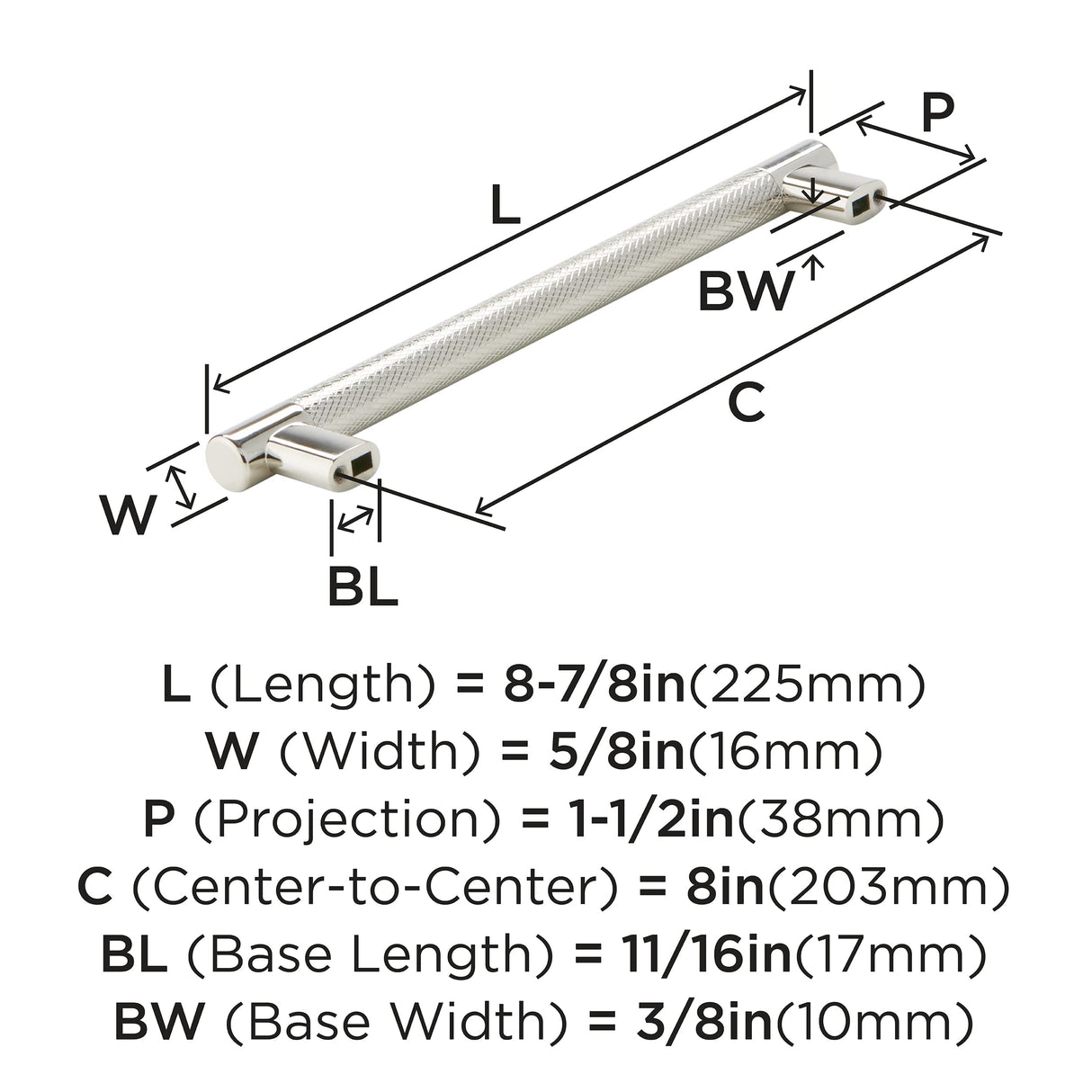 Amerock Kitchen Cabinet Pull Polished Nickel 8 in (203 mm) Center-to-Center Bronx 1 Pack Furniture Hardware Cabinet Handle Bathroom Drawer Pull