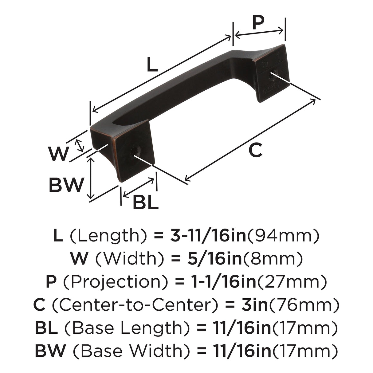 Amerock Cabinet Pull Oil Rubbed Bronze 3 inch (76 mm) Center to Center Mulholland 1 Pack Drawer Pull Drawer Handle Cabinet Hardware