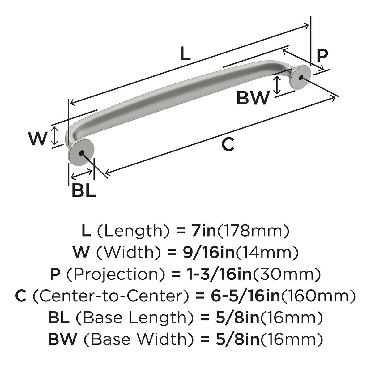 Amerock Cabinet Pull Satin Nickel 6-5/16 inch (160 mm) Center-to-Center Renown 1 Pack Drawer Pull Cabinet Handle Cabinet Hardware