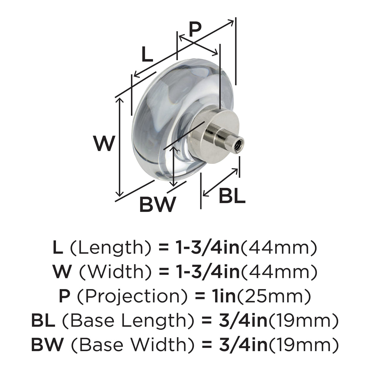 Amerock Cabinet Knob Clear/Polished Nickel 1-3/4 inch (44 mm) Diameter Glacio 1 Pack Drawer Knob Cabinet Hardware