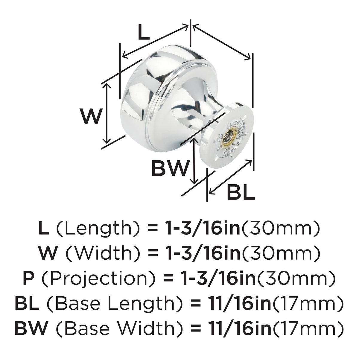 Amerock Cabinet Knob Polished Chrome 1-3/16 inch (30 mm) Diameter Highland Ridge 1 Pack Drawer Knob Cabinet Hardware
