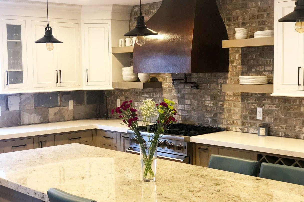 36 Inch 1250 CFM Hammered Copper Wall Mounted Campana Range Hood with Slim Baffle Filters