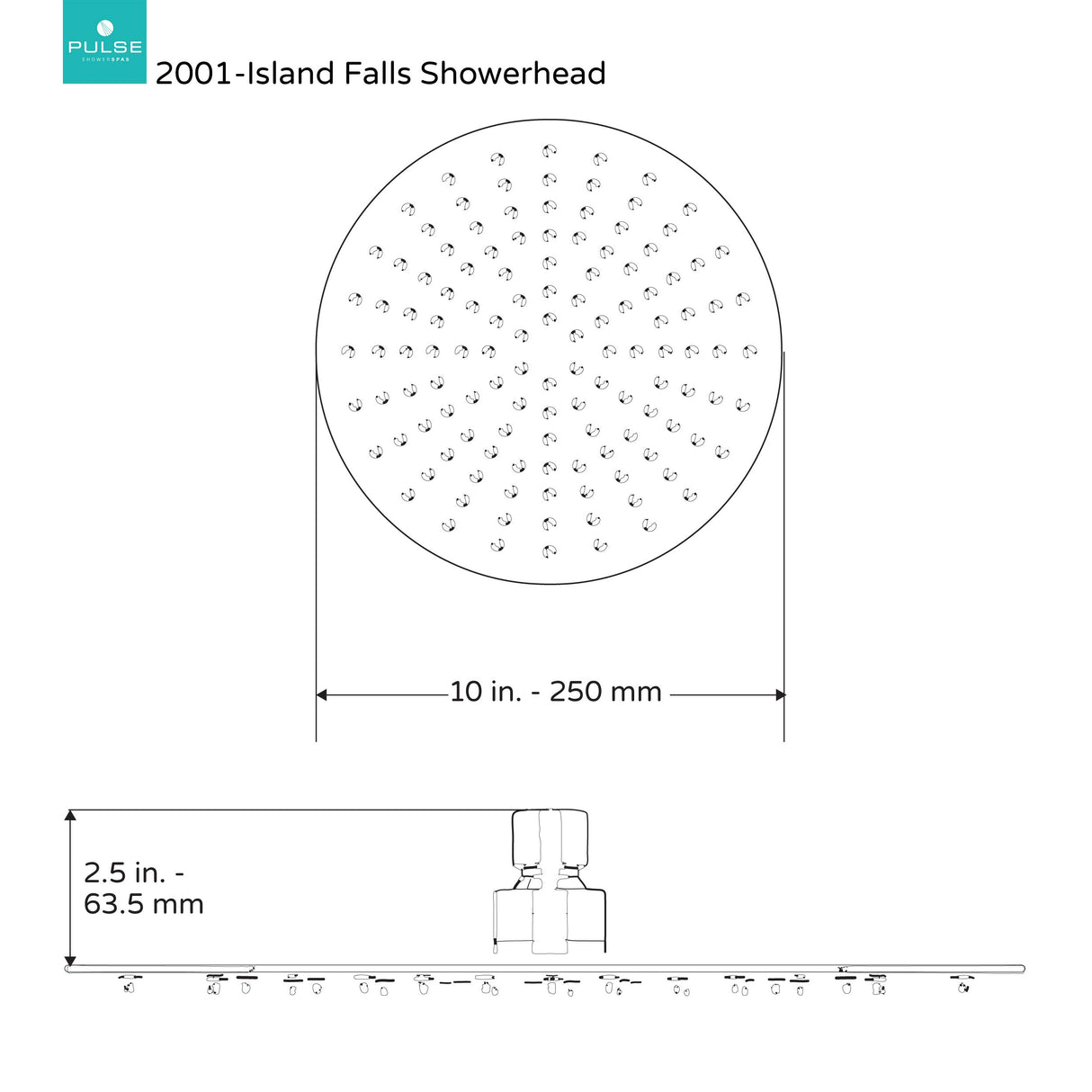 PULSE ShowerSpas 2001-250M Island Falls Stainless Steel Shower Head, Ultra Low-Profile, 10" (250mm), Brushed Matte Finish