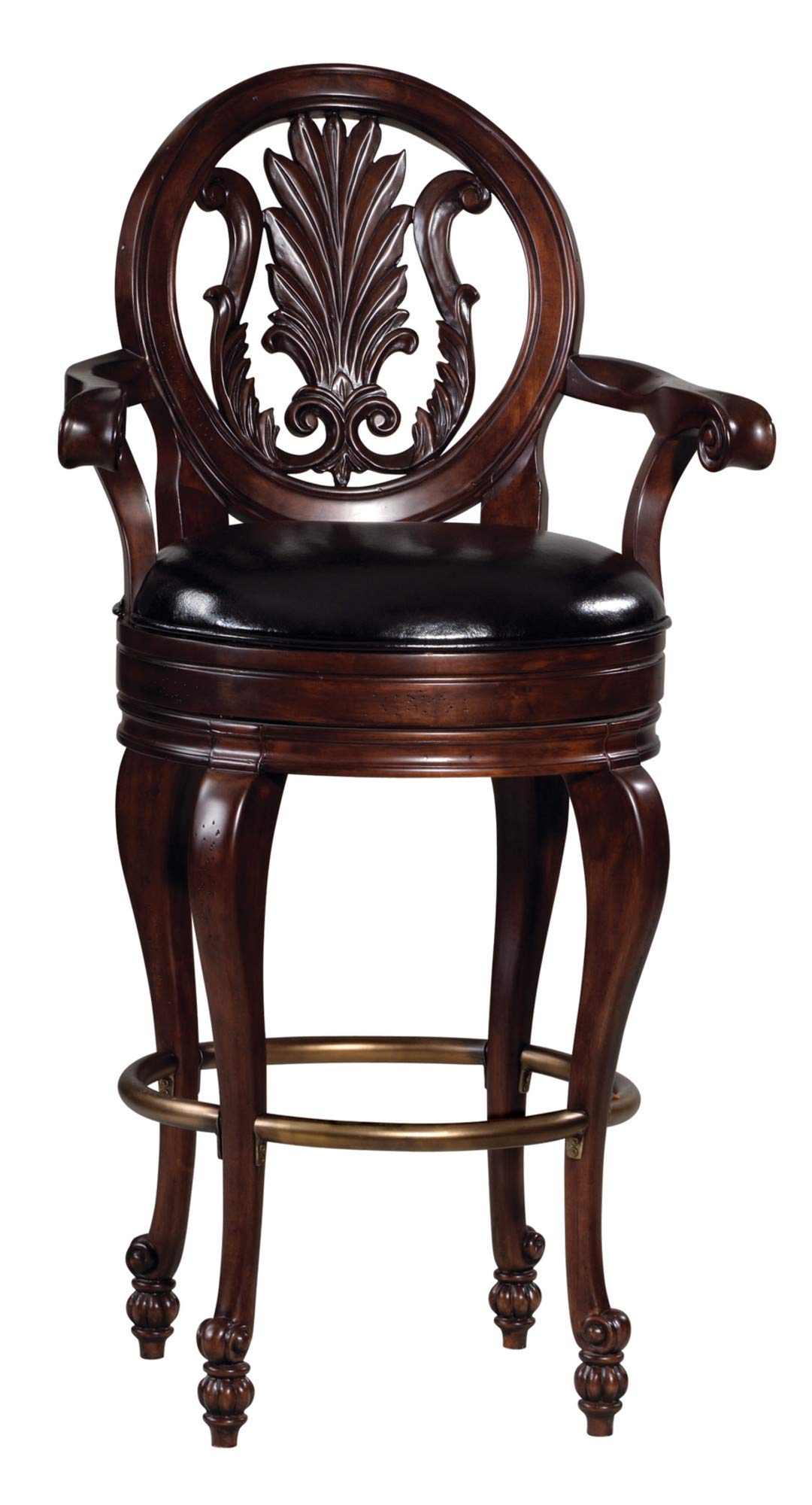 Howard Miller Niagara Bar Stool 697-001 - Rustic Cherry Finish, Heavily Distressed, Zero Return Swivel Seat, Faux Leather Cushion, Antique Brass-Tone Footrest