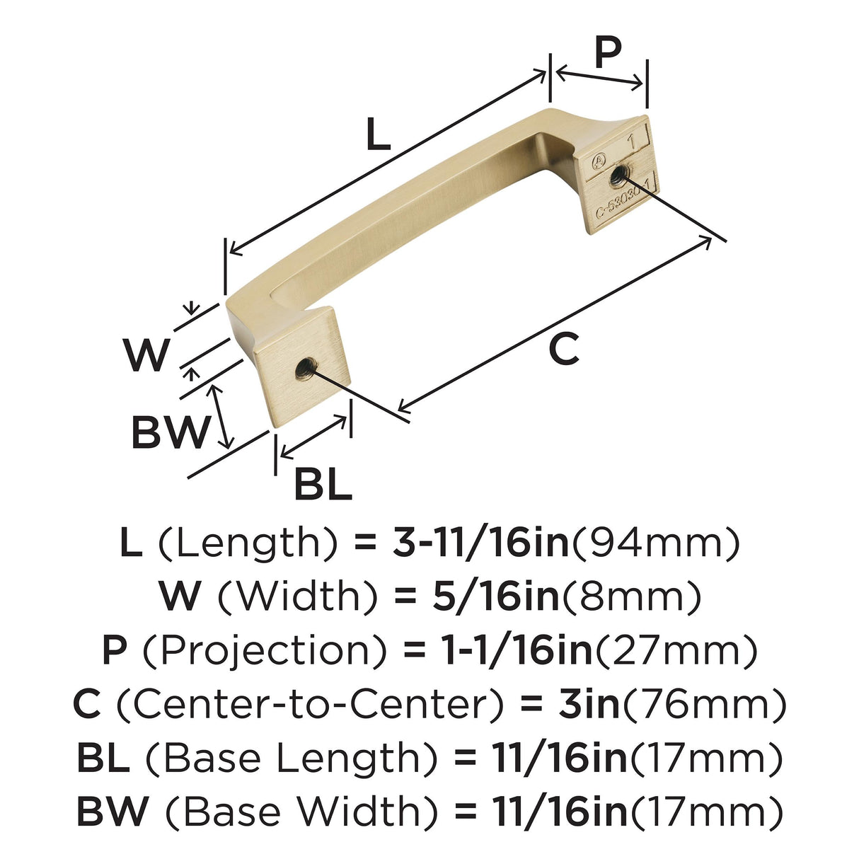Amerock Cabinet Pull Champagne Bronze 3 inch (76 mm) Center to Center Mulholland 1 Pack Drawer Pull Drawer Handle Cabinet Hardware