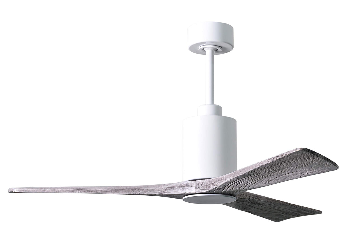 Matthews Fan PA3-WH-BW-52 Patricia-3 three-blade ceiling fan in Gloss White finish with 52” solid barn wood tone blades and dimmable LED light kit
