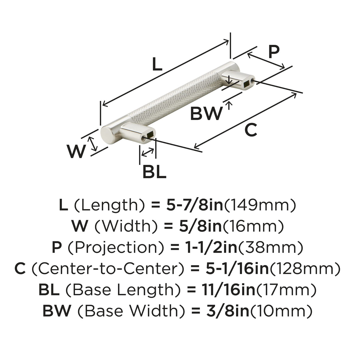 Amerock Kitchen Cabinet Pull Satin Nickel 5-1/16 in (128 mm) Center-to-Center Bronx 1 Pack Furniture Hardware Cabinet Handle Bathroom Drawer Pull