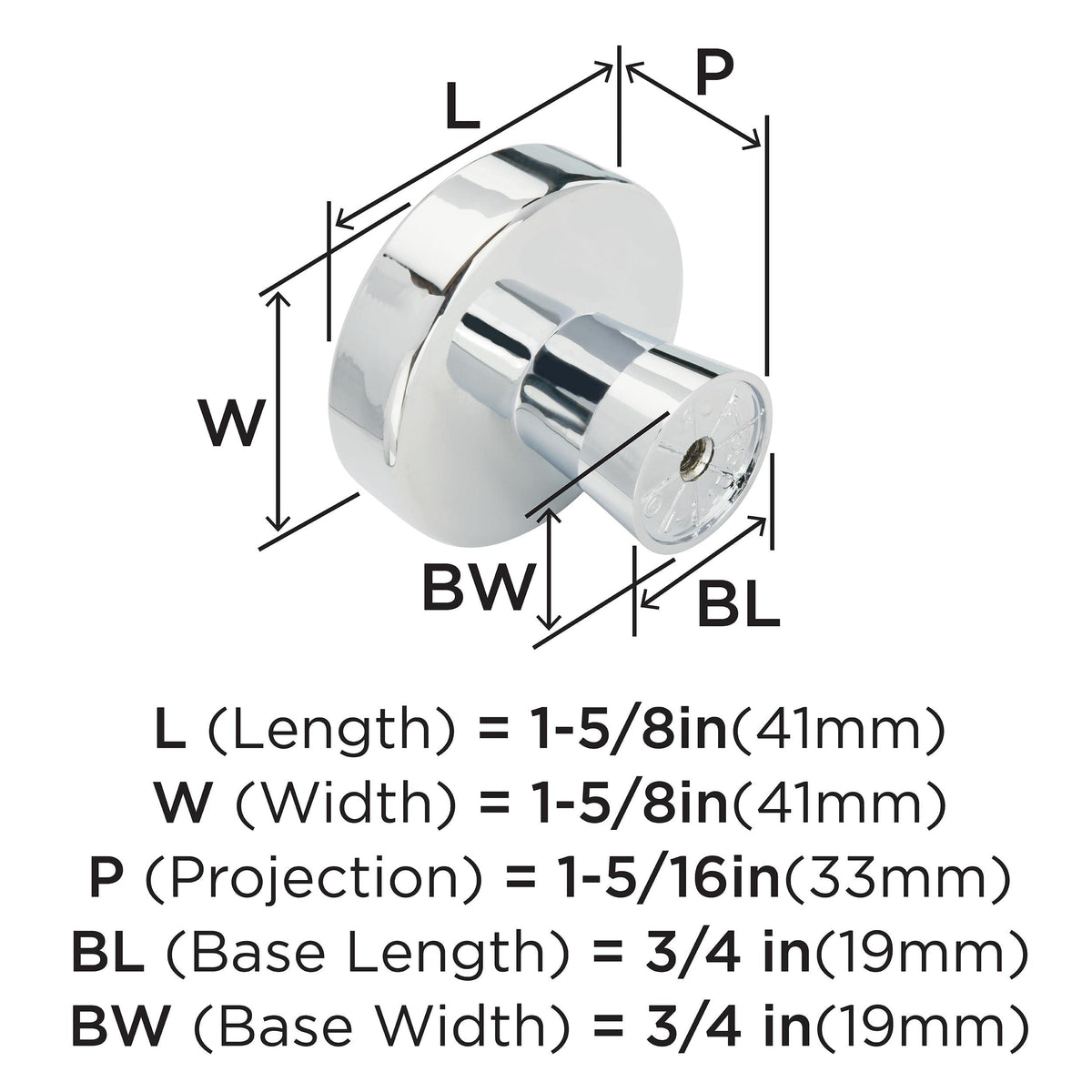Amerock Cabinet Knob Polished Chrome 1-5/8 inch (41 mm) Diameter Blackrock 1 Pack Drawer Knob Cabinet Hardware