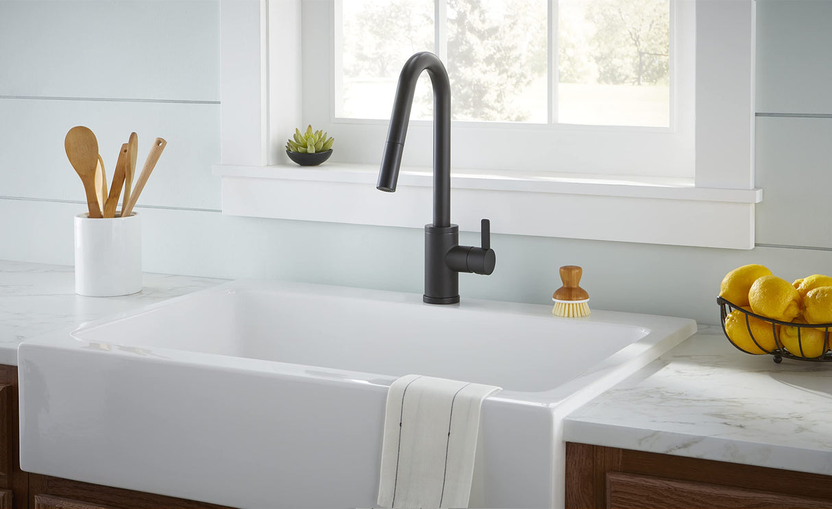 Gerber D457230BS Satin Black Amalfi Single Handle Pull-down Kitchen Faucet