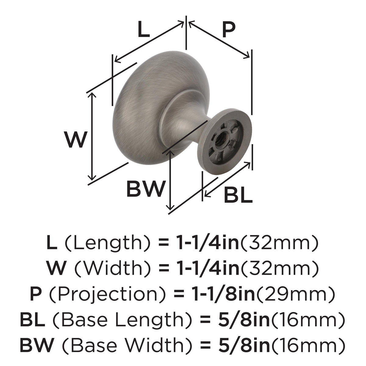 Amerock Cabinet Knob Antique Silver 1-1/4 inch (32 mm) Diameter Edona 1 Pack Drawer Knob Cabinet Hardware