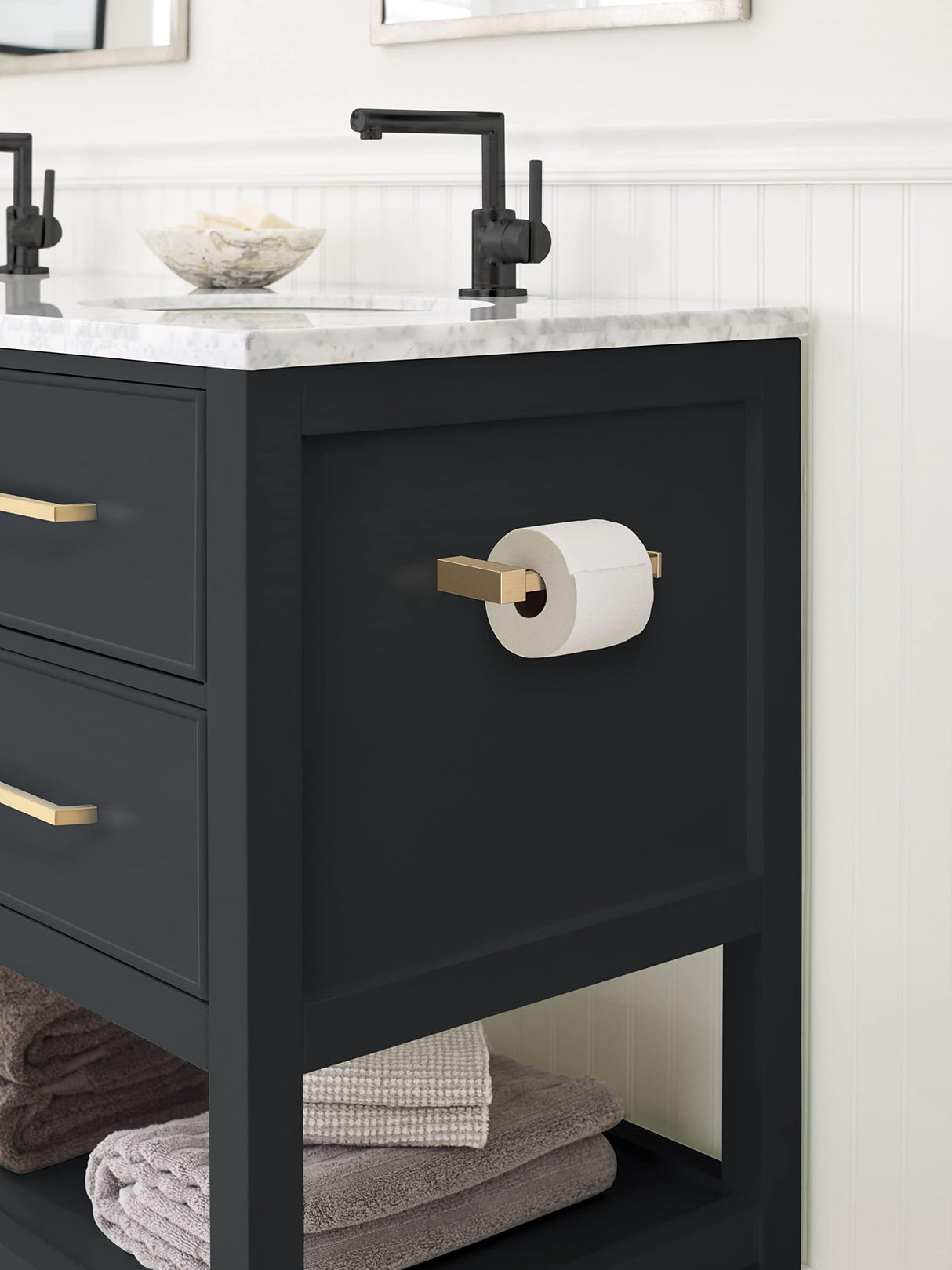 Amerock BH36081CZ Champagne Bronze Single Post Toilet Paper Holder 5-7/8 in. (149 mm) Length Toilet Tissue Holder Monument Bath Tissue Holder Bathroom Hardware Bath Accessories