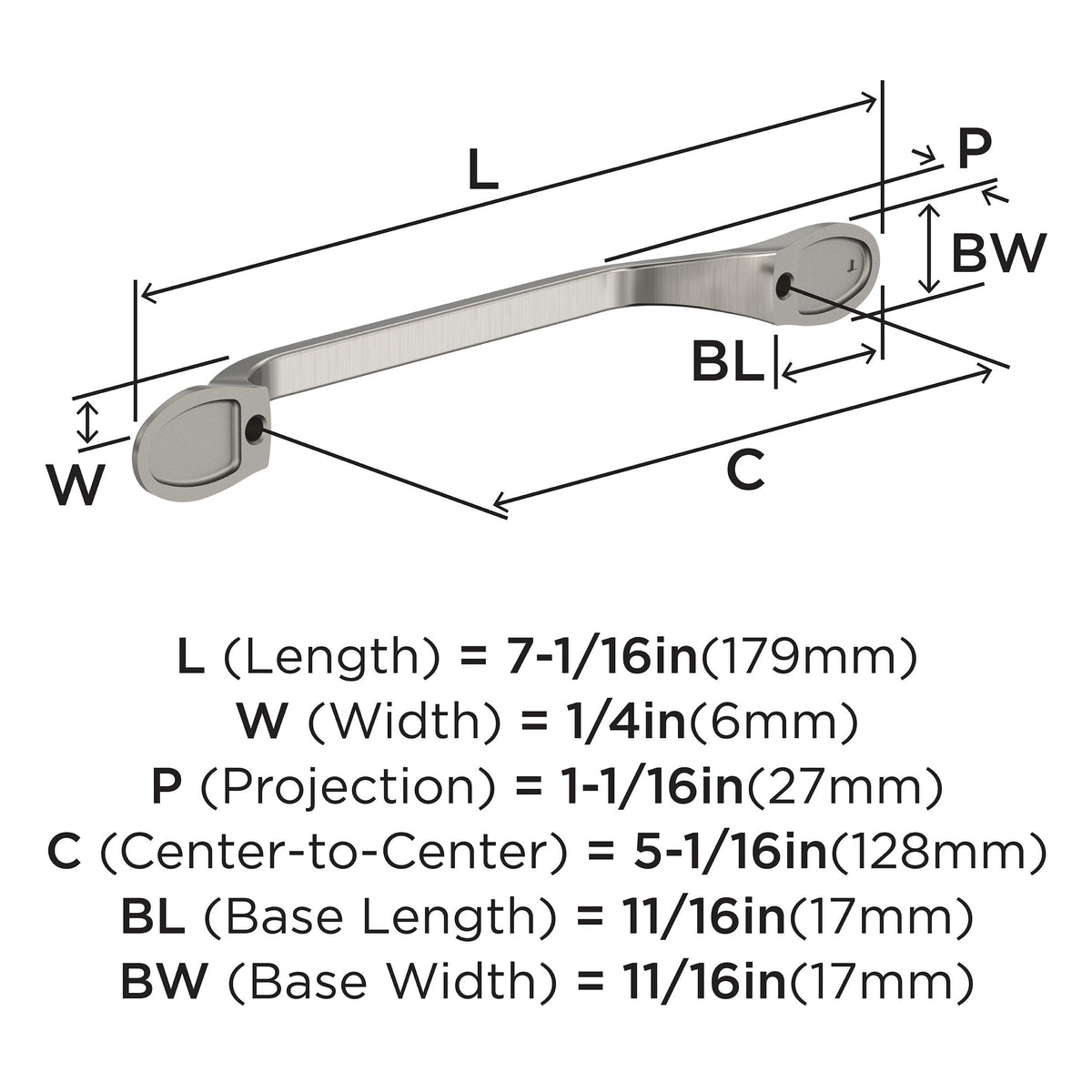 Amerock BP2193726 Polished Chrome Cabinet Pull 5-1/16 inch (128mm) Center-to-Center Cabinet Hardware Ravino Furniture Hardware Drawer Pull