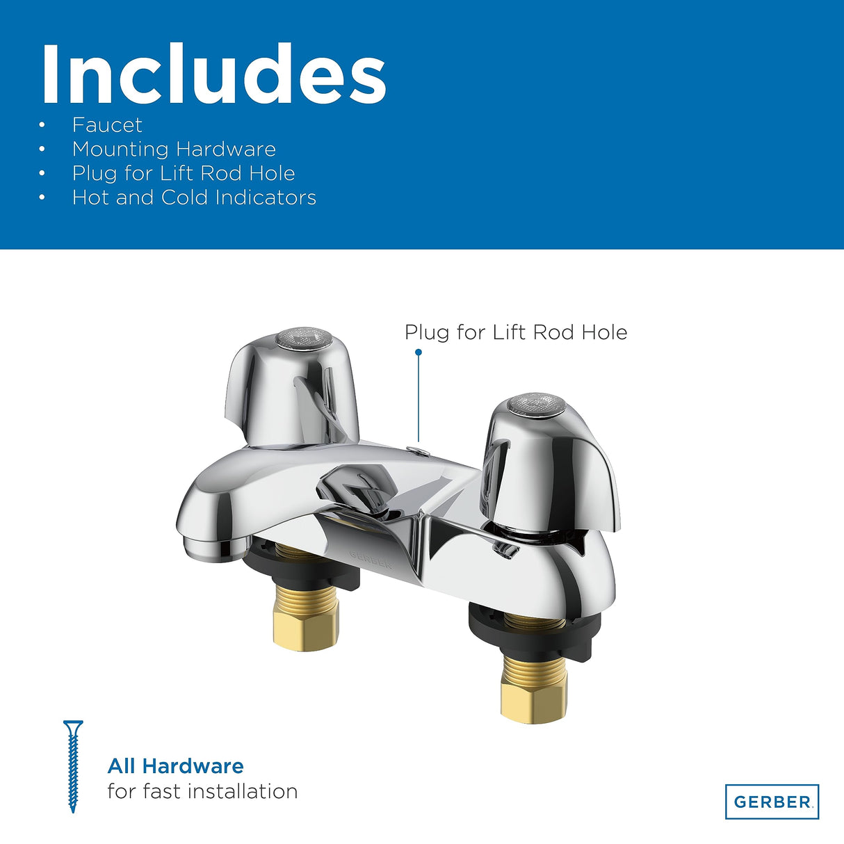 Gerber G004341165 Chrome Classics Two Metal Handle Centerset Lavatory Faucet W...