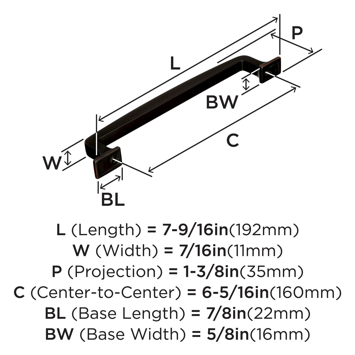 Amerock Cabinet Pull Oil Rubbed Bronze 6-5/16 inch (160 mm) Center to Center Westerly 1 Pack Drawer Pull Drawer Handle Cabinet Hardware