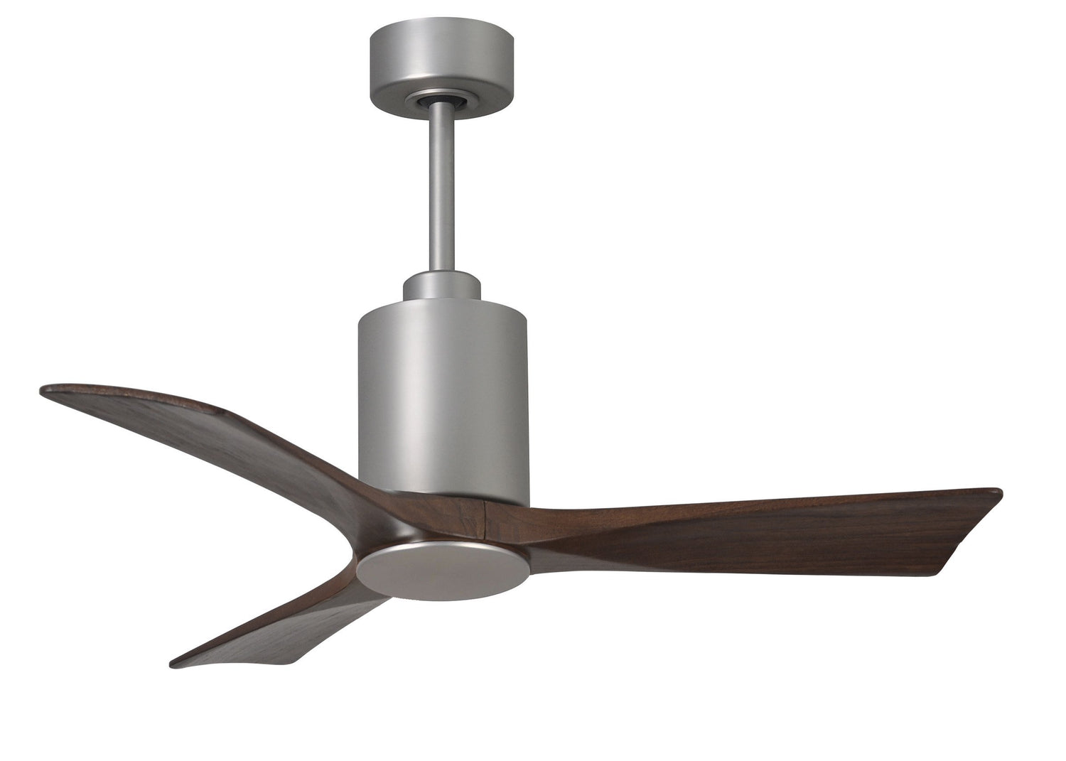 Matthews Fan PA3-BN-WA-42 Patricia-3 three-blade ceiling fan in Brushed Nickel finish with 42” solid walnut tone blades and dimmable LED light kit