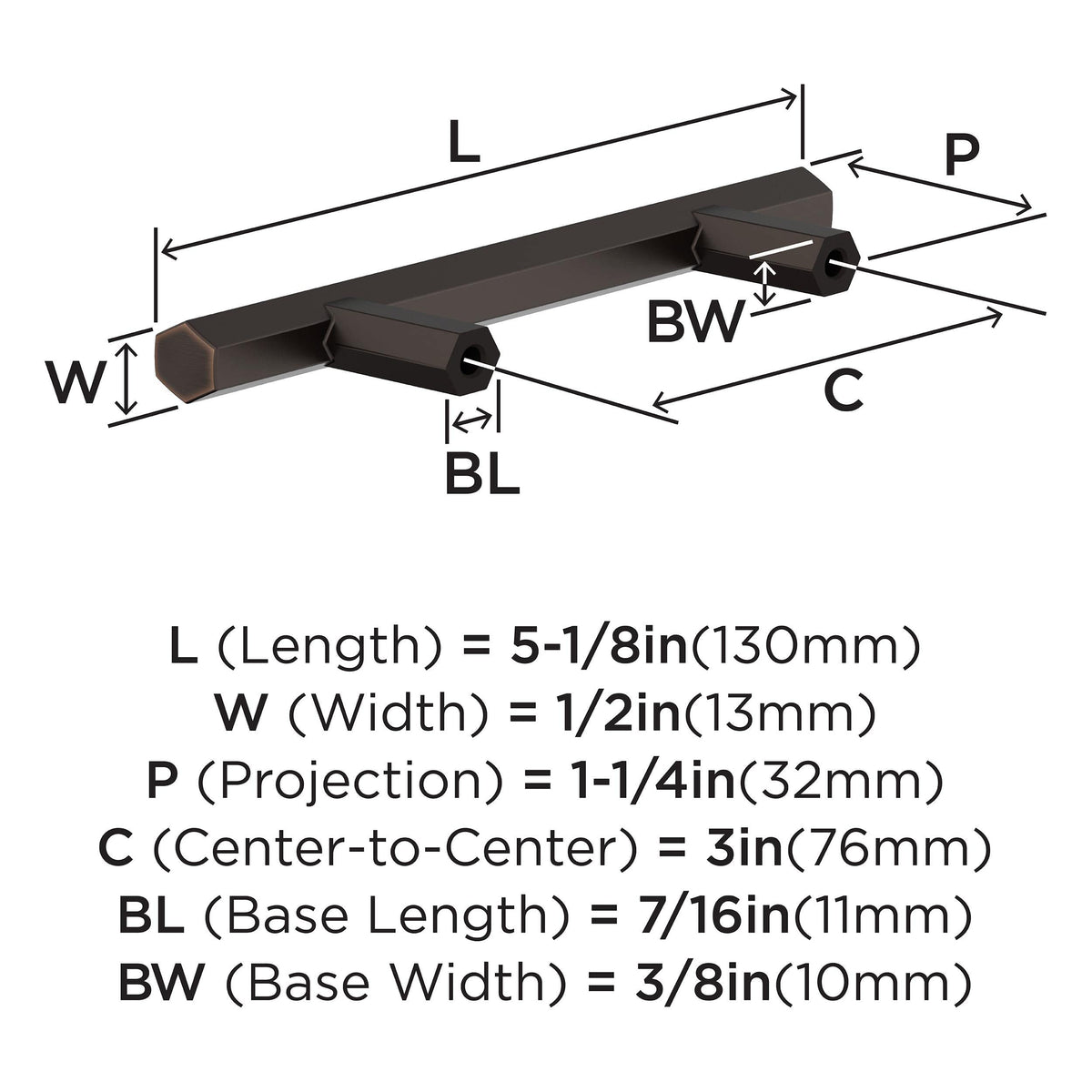 Amerock BP37365ORB Oil Rubbed Bronze Cabinet Pull 3 in (76 mm) Center-to-Center Cabinet Handle Caliber Drawer Pull Kitchen Cabinet Handle Furniture Hardware