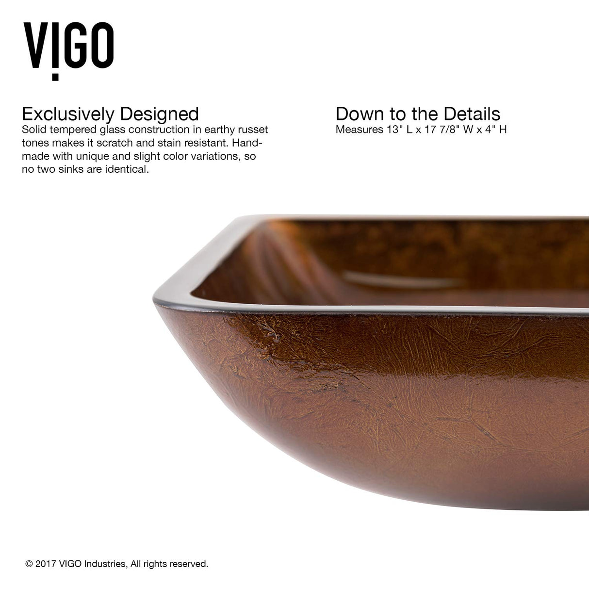 VIGO VGT1600 18.125" L -13.0" W -12.38" H Handmade Countertop Glass Rectangular Vessel Bathroom Sink Set in Red and Brown Fusion Finish with Antique Rubbed Bronze Single-Handle Faucet and Pop Up Drain