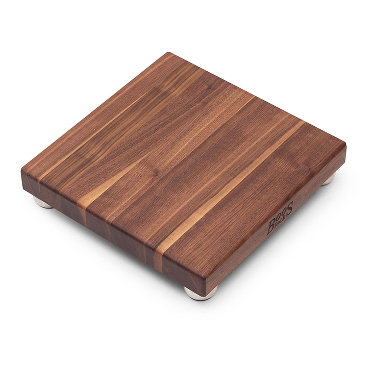 John Boos WAL-9SS Walnut Wood Cutting Board for Kitchen Prep, 1.5" Thick, Edge Grain, Square Charcuterie Block Stainless Steel Base, 9" x 9", 09X09X1.5 WAL-EDGE GR B-9-S SS BUN