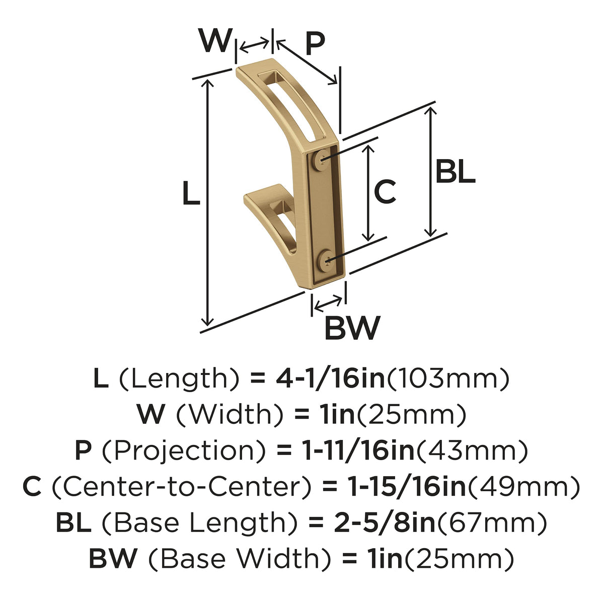 Amerock H37010CZ Avid Double Prong Decorative Wall Hook Champagne Bronze Hook for Coats, Hats, Backpacks, Bags Hooks for Bathroom, Bedroom, Closet, Entryway, Laundry Room, Office