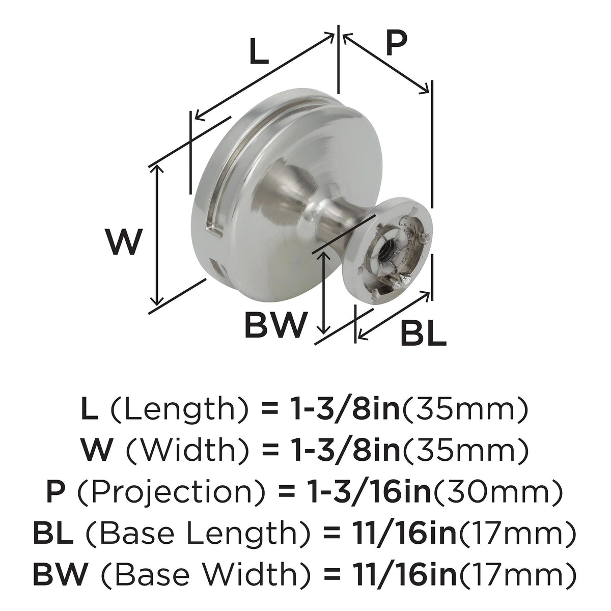 Amerock Cabinet Knob Polished Nickel 1-3/8 inch (35 mm) Diameter Oberon 1 Pack Drawer Knob Cabinet Hardware