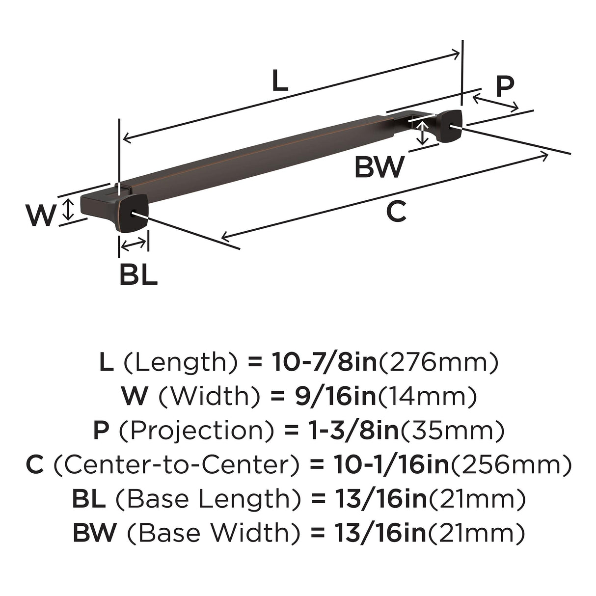 Amerock BP37400ORB Oil Rubbed Bronze Cabinet Pull 10-1/16 in (256 mm) Center-to-Center Cabinet Handle Stature Drawer Pull Kitchen Cabinet Handle Furniture Hardware