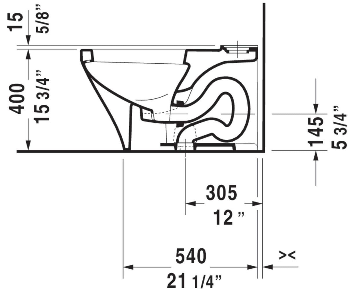 Duravit 2160010000 Durastyle One-Piece Toilet Bowl with 12" Rough-In, 14 5/8" x 27 1/2", Dual Flush (Bowl Only)