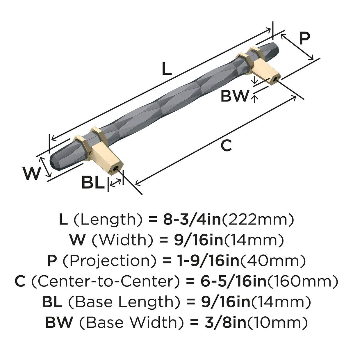 Amerock Cabinet Pull Black Chrome/Golden Champagne 6-5/16 inch (160 mm) Center-to-Center London 1 Pack Drawer Pull Drawer Handle Cabinet Hardware
