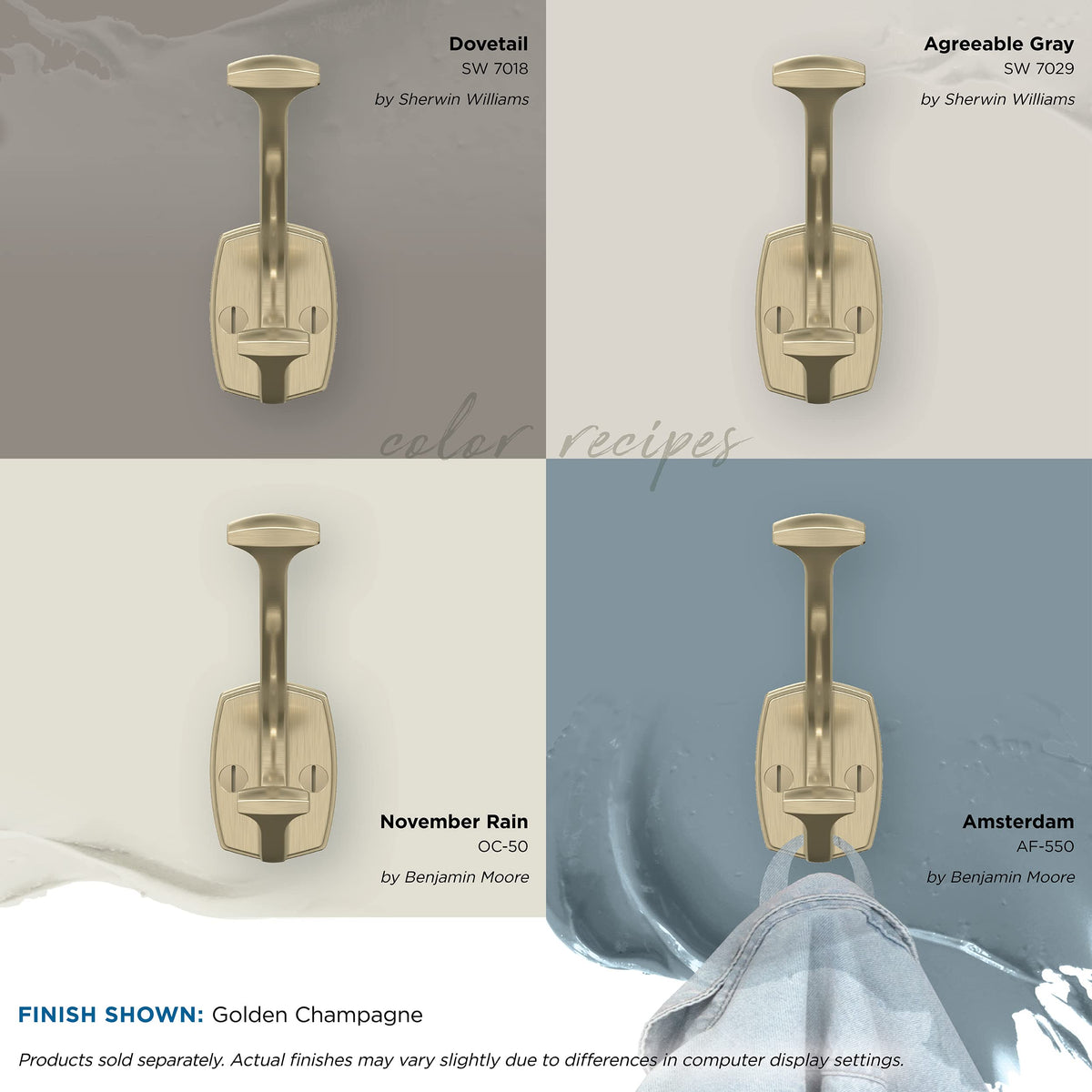 Amerock H37001BBZ Vicinity Double Prong Decorative Wall Hook Golden Champagne Hook for Coats, Hats, Backpacks, Bags Hooks for Bathroom, Bedroom, Closet, Entryway, Laundry Room, Office