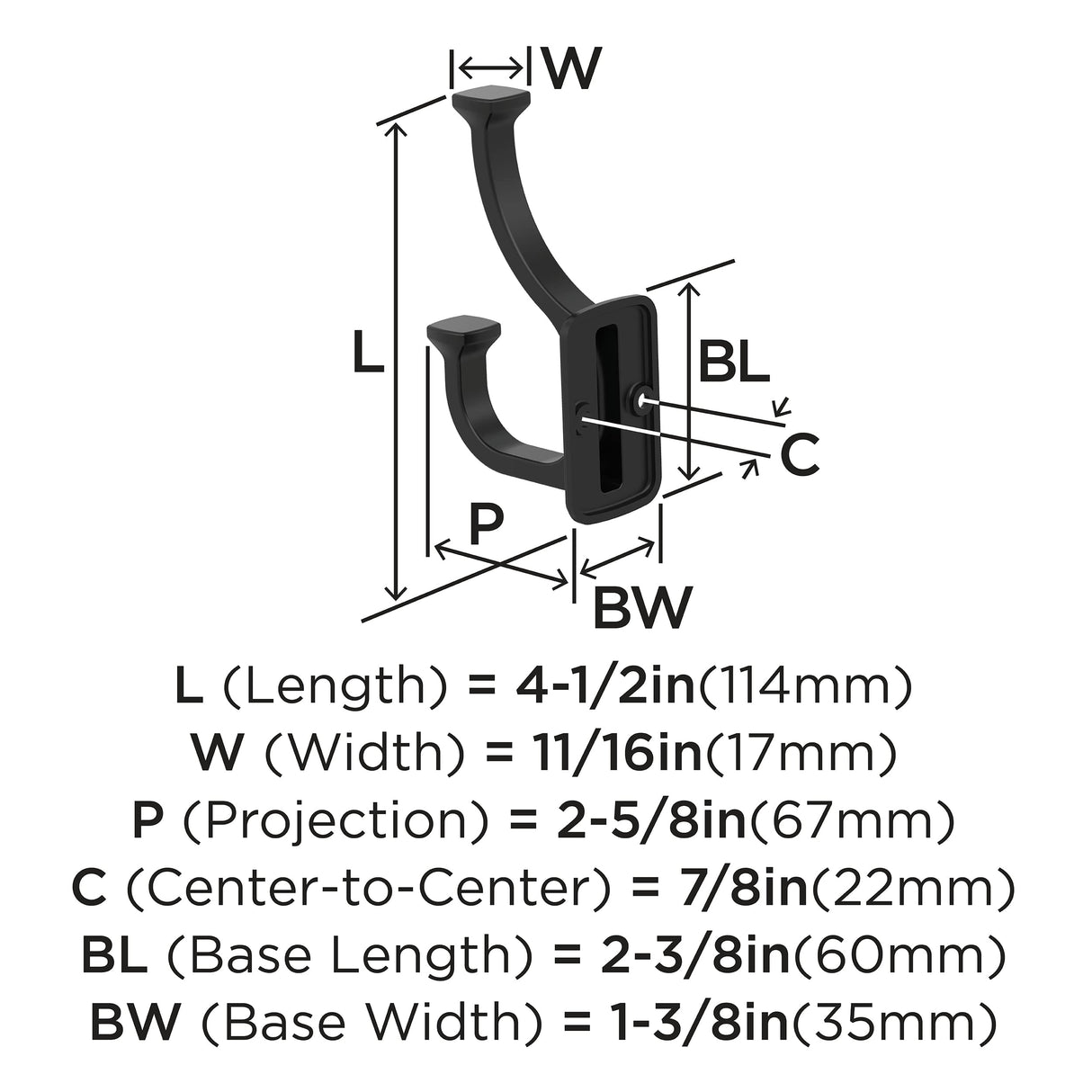 Amerock H37007MB Alder Double Prong Decorative Wall Hook Matte Black Hook for Coats, Hats, Backpacks, Bags Hooks for Bathroom, Bedroom, Closet, Entryway, Laundry Room, Office