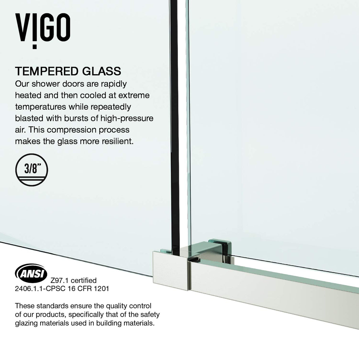 VIGO Adjustable 68-72" W x 76" H Elan E-Class Frameless Sliding Rectangle Shower Door with Clear Tempered Glass, Reversible Door Handle and Stainless Steel Hardware in Stainless Steel-VG6021STCL7276