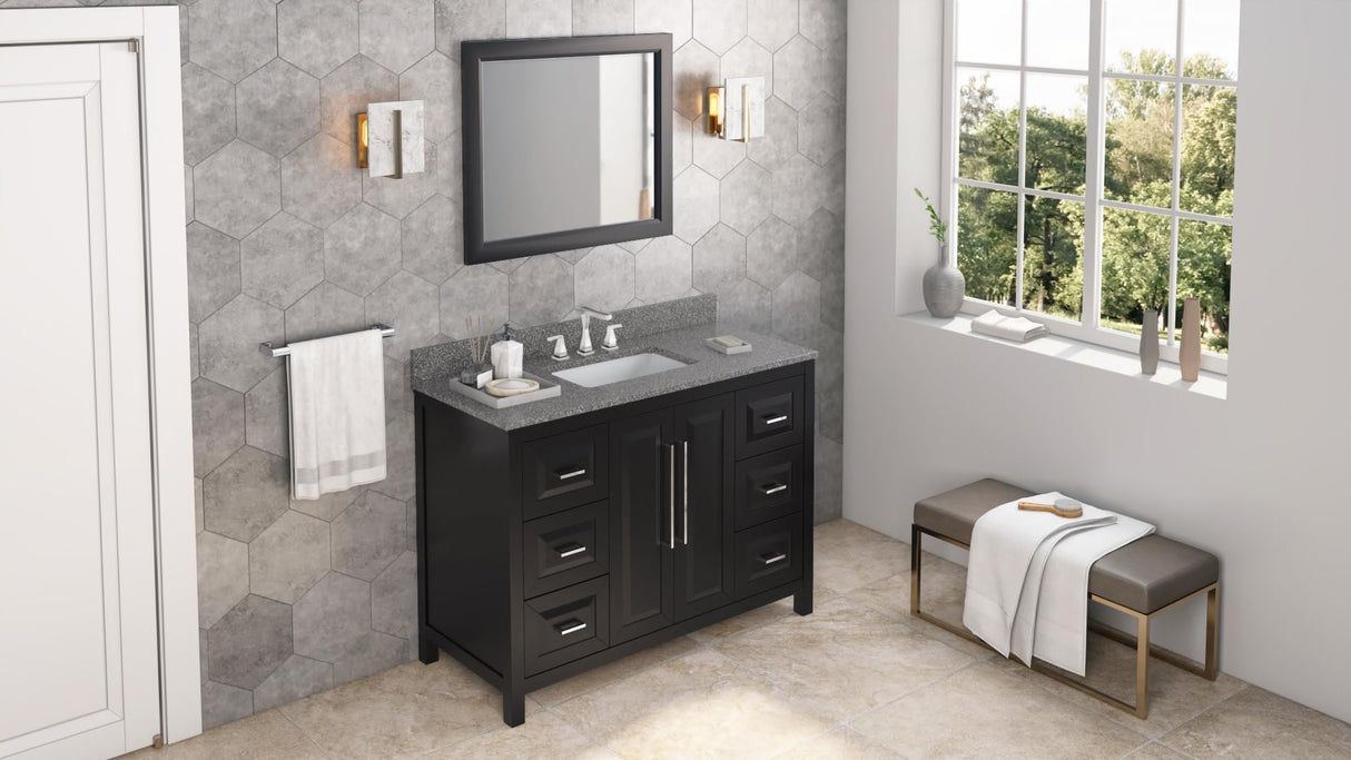 Jeffrey Alexander VKITCAD48WHBOR 48" White Cade Vanity, Boulder Cultured Marble Vanity Top, undermount rectangle bowl