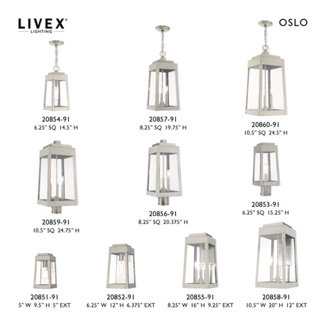 Livex Lighting 20855-91 Oslo - 16" Three Light Outdoor Wall Lantern, Brushed Nickel Finish with Clear Glass