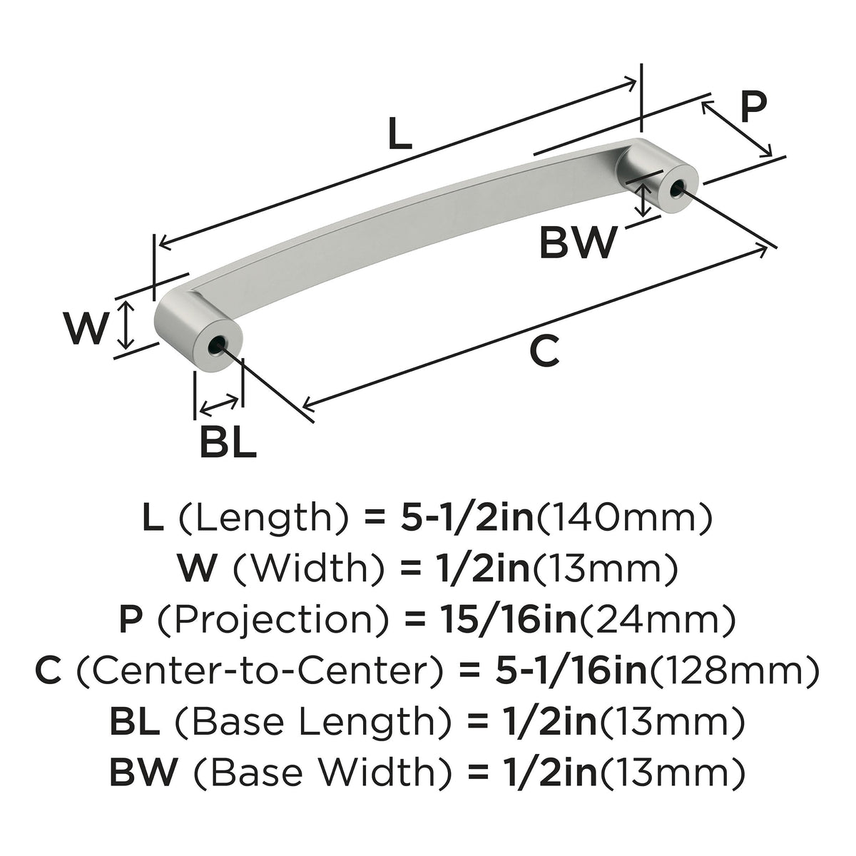 Amerock Cabinet Pull Satin Nickel 5-1/16 inch (128 mm) Center-to-Center Rift 1 Pack Drawer Pull Cabinet Handle Cabinet Hardware