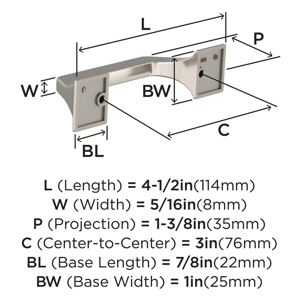 Amerock BP37375G10 Satin Nickel Cabinet Pull 3 in (76 mm) Center-to-Center Cabinet Handle Exceed Drawer Pull Kitchen Cabinet Handle Furniture Hardware
