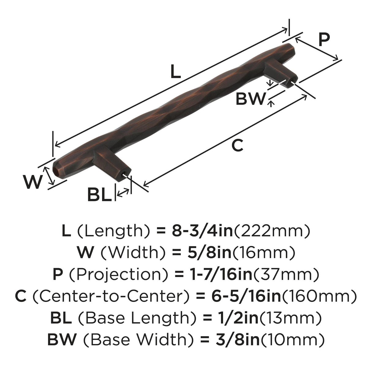 Amerock Cabinet Pull Oil Rubbed Bronze 6-5/16 inch (160 mm) Center to Center St. Vincent 1 Pack Drawer Pull Drawer Handle Cabinet Hardware