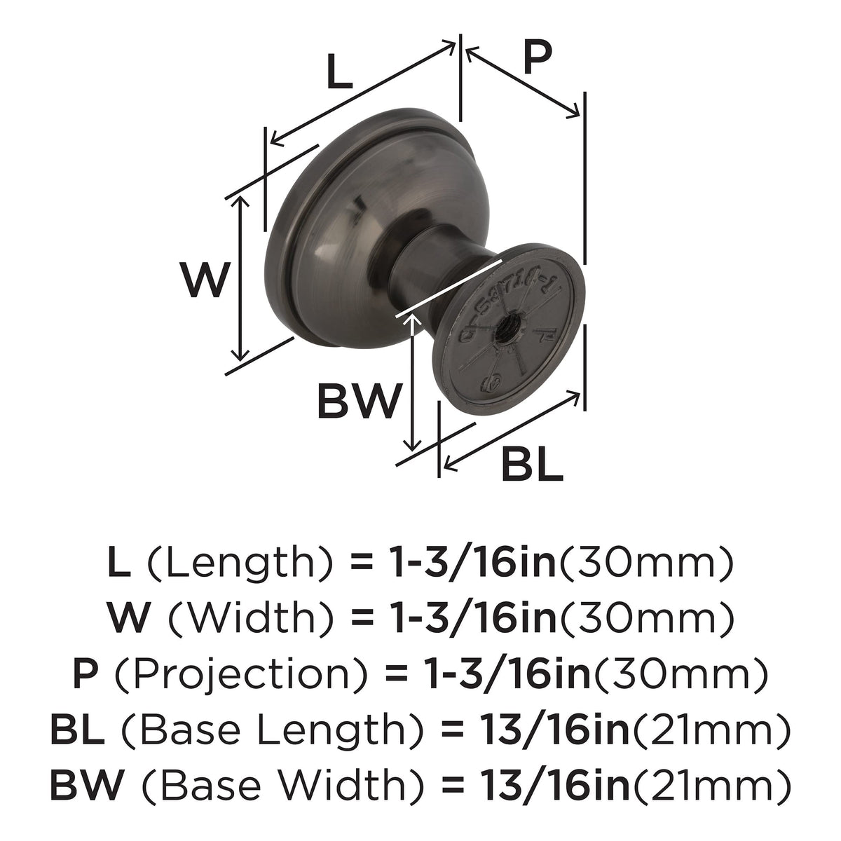 Amerock Cabinet Knob Graphite 1-3/16 inch (30 mm) Diameter Westerly 1 Pack Drawer Knob Cabinet Hardware