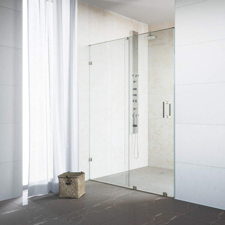 VIGO Adjustable 62 - 64 in. W x 72.75 in. H Frameless Track Sliding Rectangle Shower Door with Clear Tempered Glass and St. Steel Hardware in St. Steel Finish with Reversible Handle - VG6045STCL6473