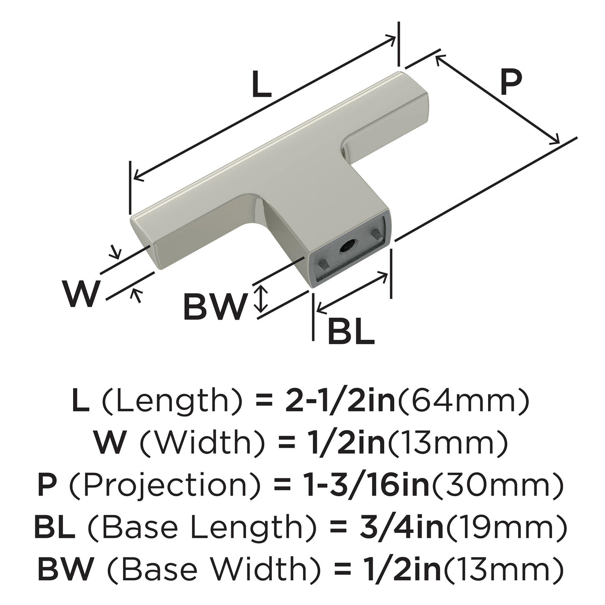 Amerock Cabinet Knob Polished Nickel 2-1/2 inch (64 mm) Length Riva 1 Pack Drawer Knob Cabinet Hardware