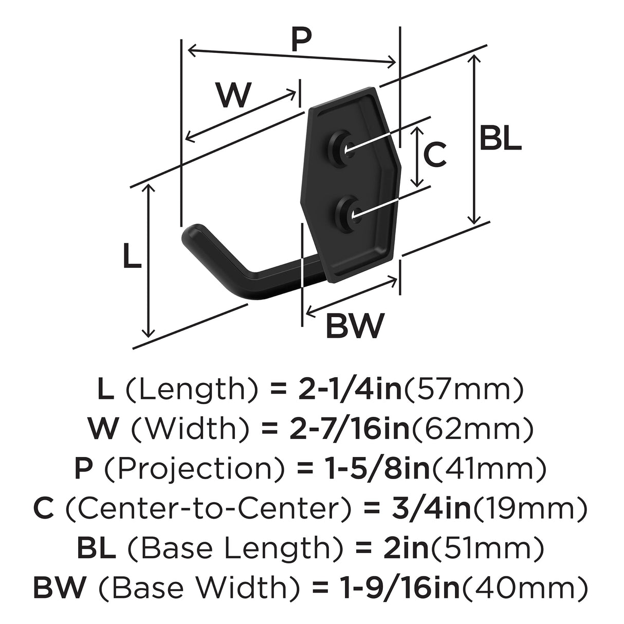 Amerock H37008MB Benton Double Prong Decorative Wall Hook Matte Black Hook for Coats, Hats, Backpacks, Bags Hooks for Bathroom, Bedroom, Closet, Entryway, Laundry Room, Office