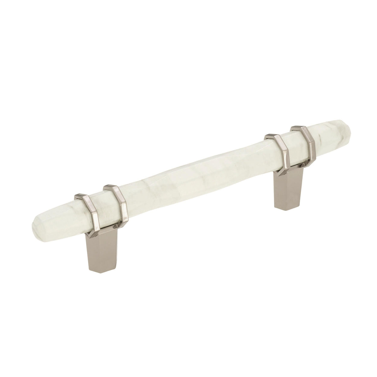 Amerock Cabinet Pull Marble White/Polished Nickel 3-3/4 inch (96 mm) Center to Center Carrione 1 Pack Drawer Pull Drawer Handle Cabinet Hardware