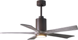 Matthews Fan PA5-TB-BW-52 Patricia-5 five-blade ceiling fan in Textured Bronze finish with 52” solid barn wood tone blades and dimmable LED light kit 