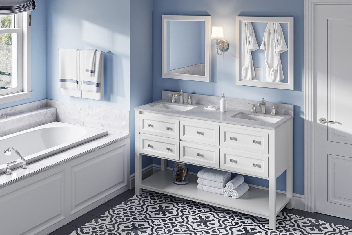 Jeffrey Alexander VKITADL60GRBOR 60" Grey Adler Vanity, double bowl, Boulder Cultured Marble Vanity Top, two undermount rectangle bowls