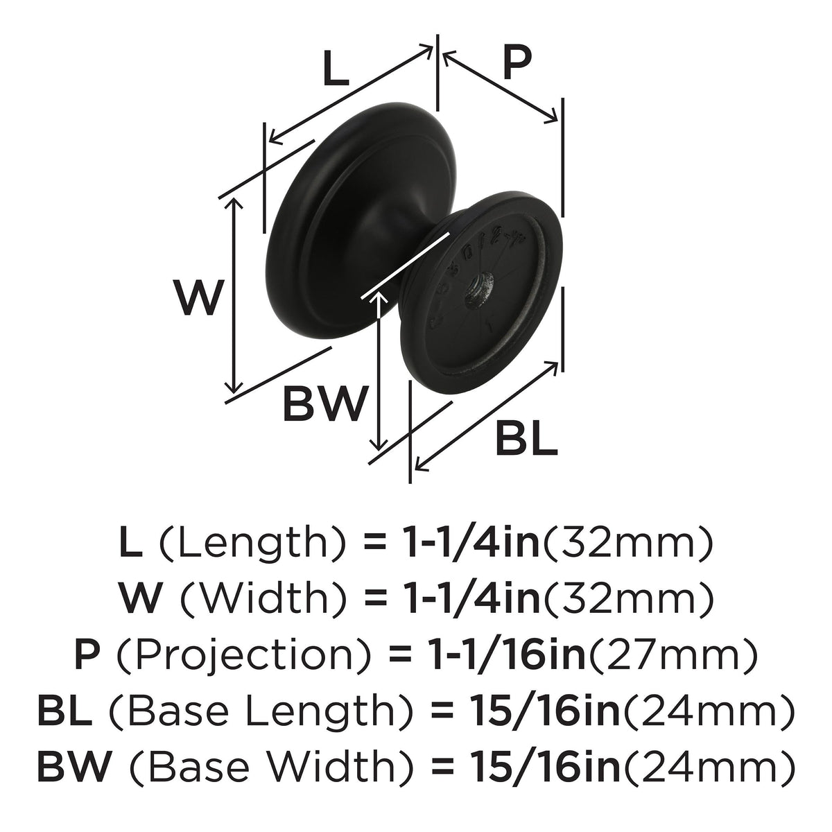 Amerock Cabinet Knob Matte Black 1-1/4 inch (32 mm) Diameter Ravino 1 Pack Drawer Knob Cabinet Hardware