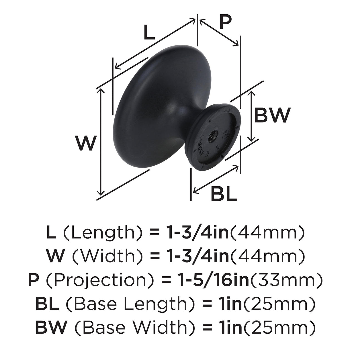 Amerock Cabinet Knob Matte Black 1-3/4 inch (44 mm) Diameter Inspirations 1 Pack Drawer Knob Cabinet Hardware