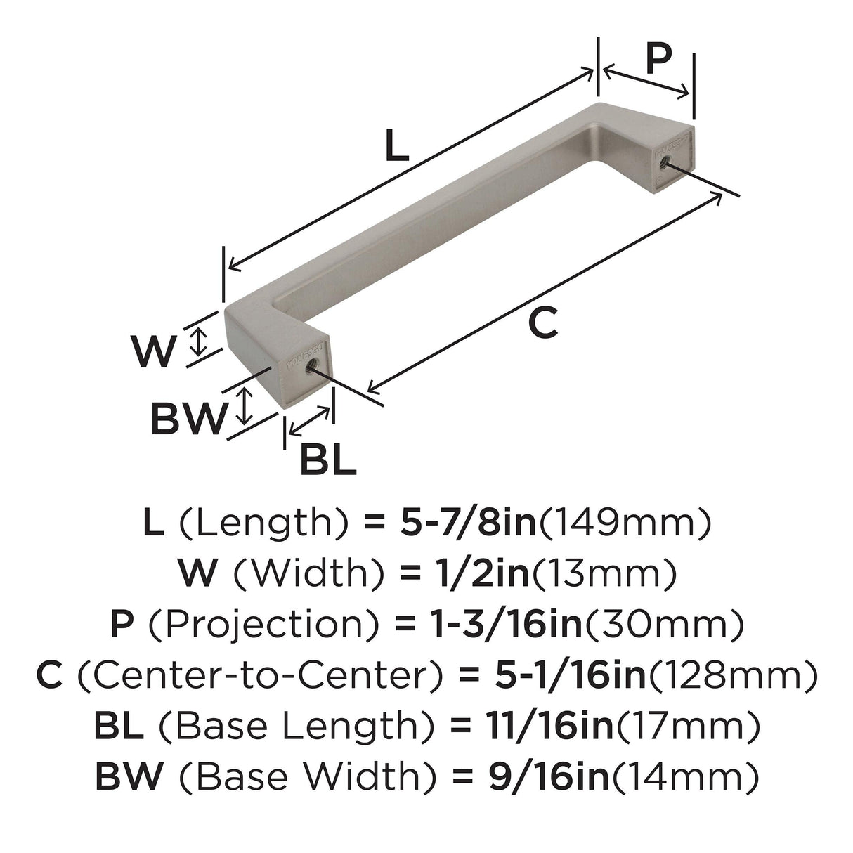 Amerock Cabinet Pull Satin Nickel 5-1/16 inch (128 mm) Center to Center Blackrock 1 Pack Drawer Pull Drawer Handle Cabinet Hardware