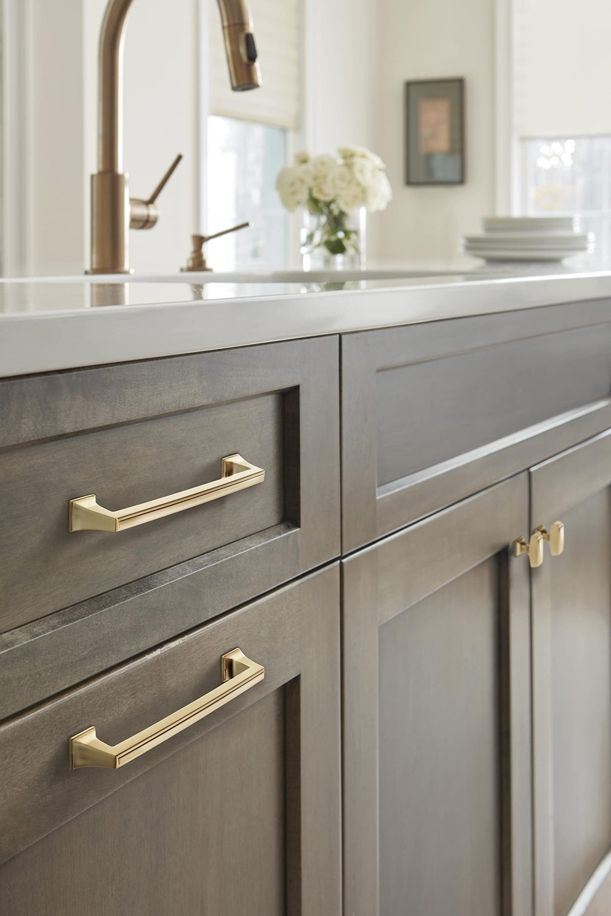 Amerock Cabinet Pull Champagne Bronze 6-5/16 inch (160 mm) Center to Center Mulholland 1 Pack Drawer Pull Drawer Handle Cabinet Hardware